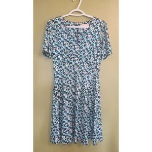Michael Kors Teal Blue Floral V Neck Shortsleeve Sz Small Dress‎